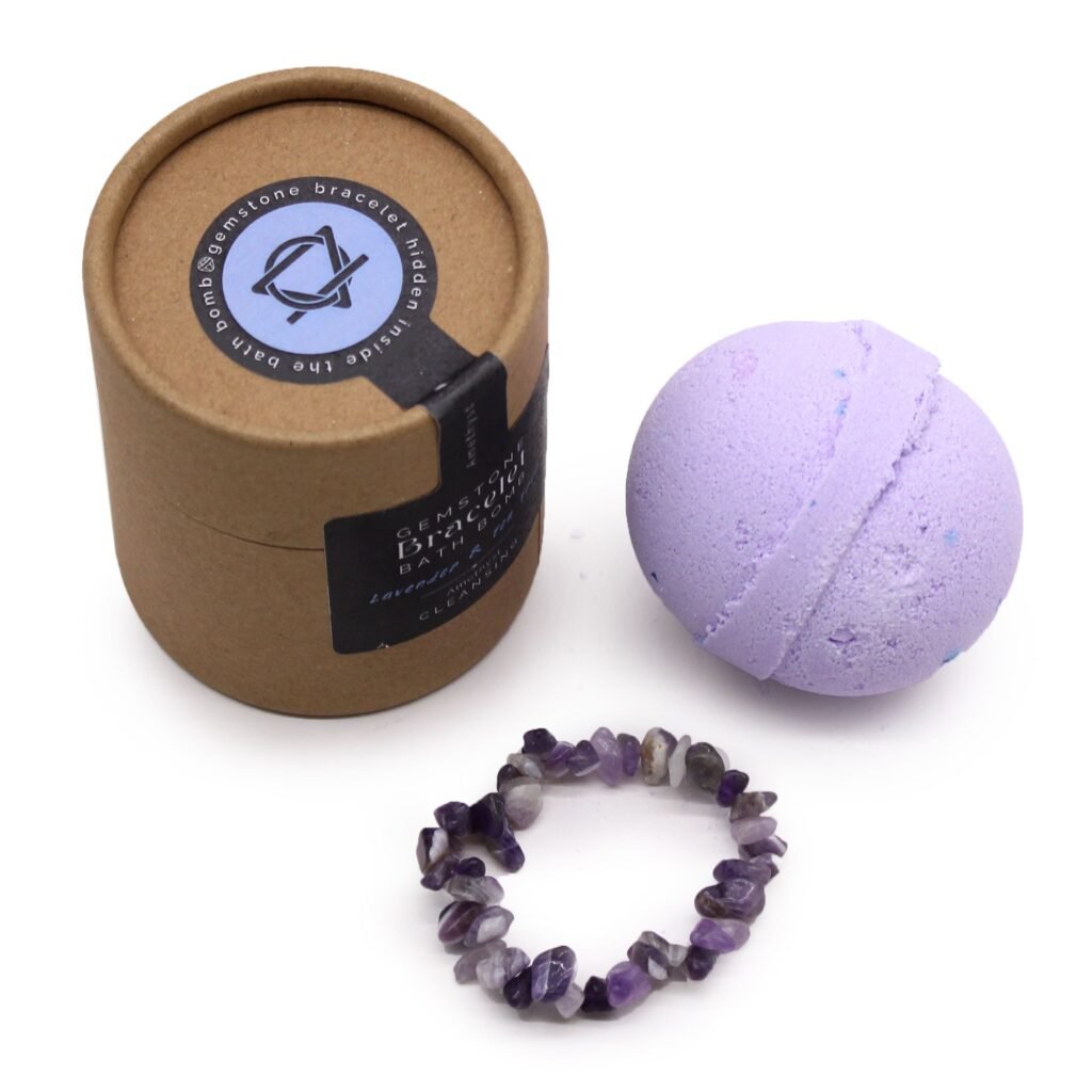 Bomba de Baño Sorpresa con Pulsera de Amatista - Lavanda & Árbol de Té