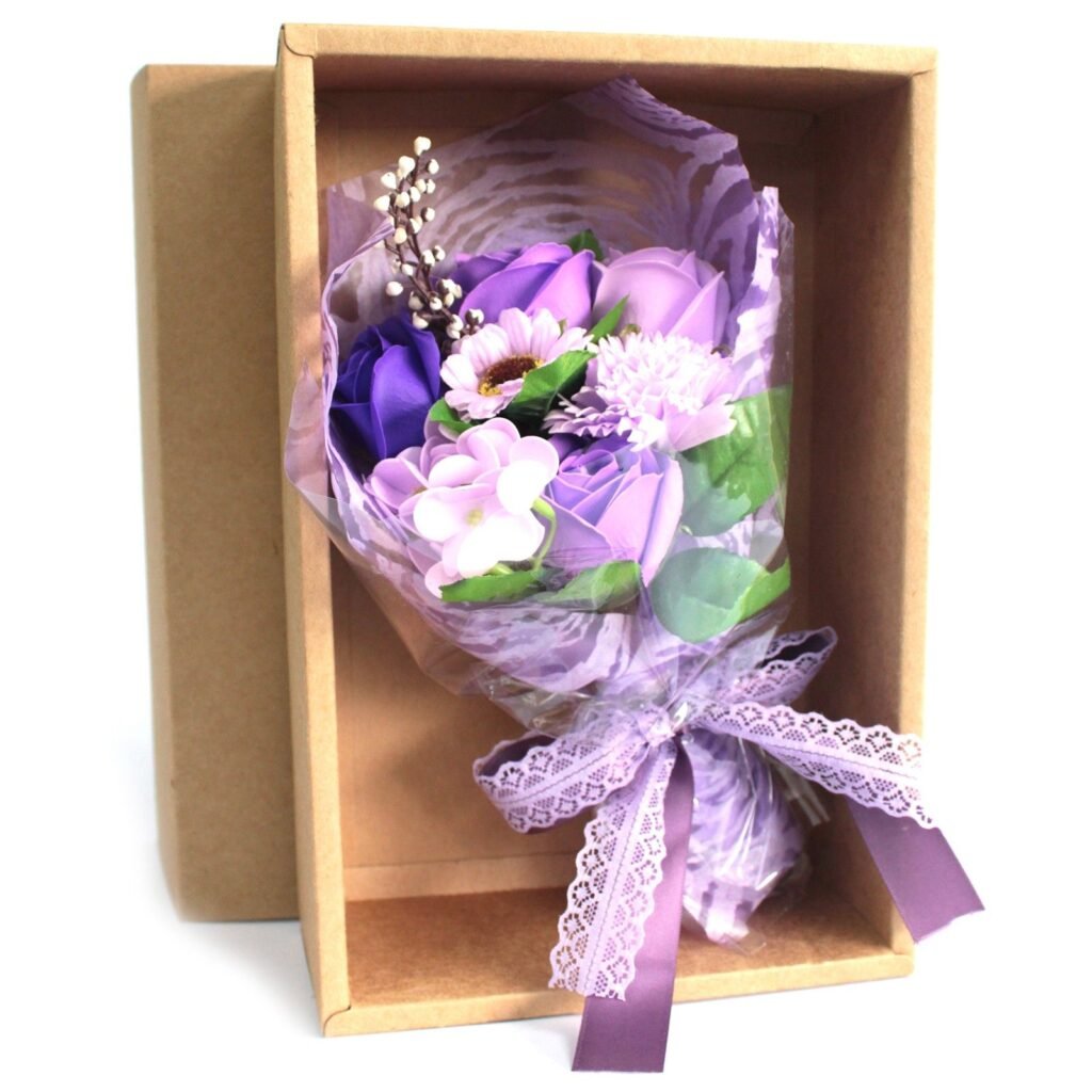 Cofre Kraft con Bouquet de Flores de Jabón "Lavanda Púrpura"