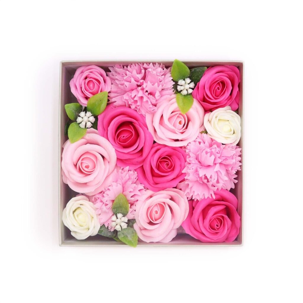 Cofre Cuadrado de Flores de Jabón "Baby Blessings Rosas"